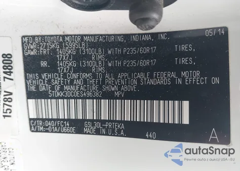 2014 Toyota Sienna Le V6 8 Passenger из США, поврежденный, VIN 5TDKK3DC0ES496382